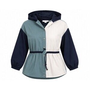 Vintage 90s Paris Sport Club Teal White Colorblock Snap Front Hoodie Jacket L